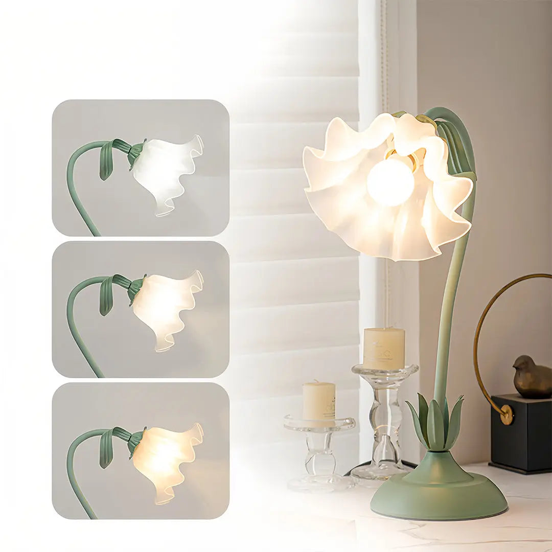 Vintage French Floral Table Lamp with Twistable White Glass and Green Accents - DIY Design Luxe