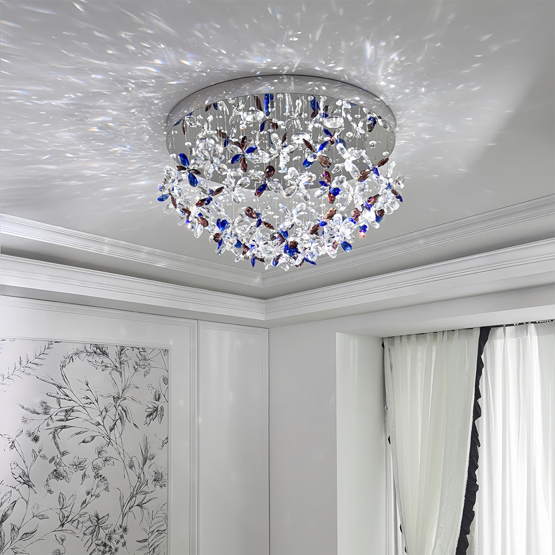 Round Crystal Flush-Mount Ceiling Light — Stainless Steel, French, 30W/40W LED, 3-Step Dimming, 19.7" or 23.6"