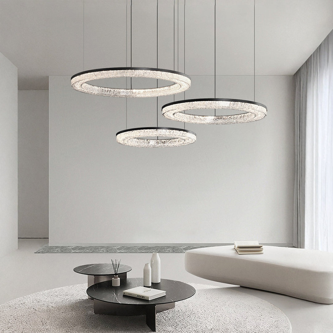 Ring Circle Chandelier — Full Copper with Crystal, LED Three-Color Dimmable, 10 Sizes (50–120cm), 30W–158W