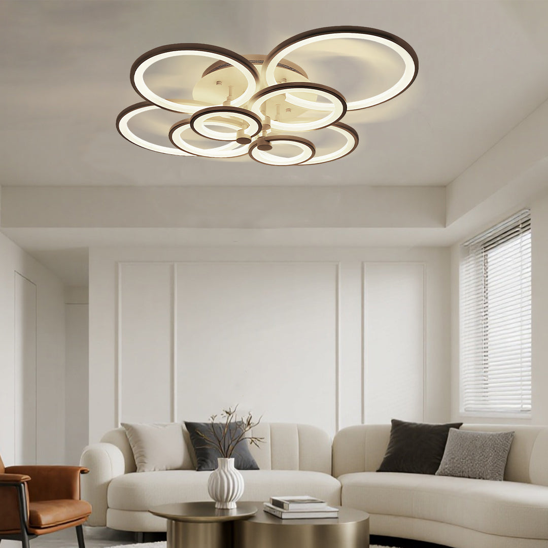 Overlapping Rings LED Semi-Flush Mount — Metal and Acrylic, 4-Light / 6-Light / 8-Light, Dimmable