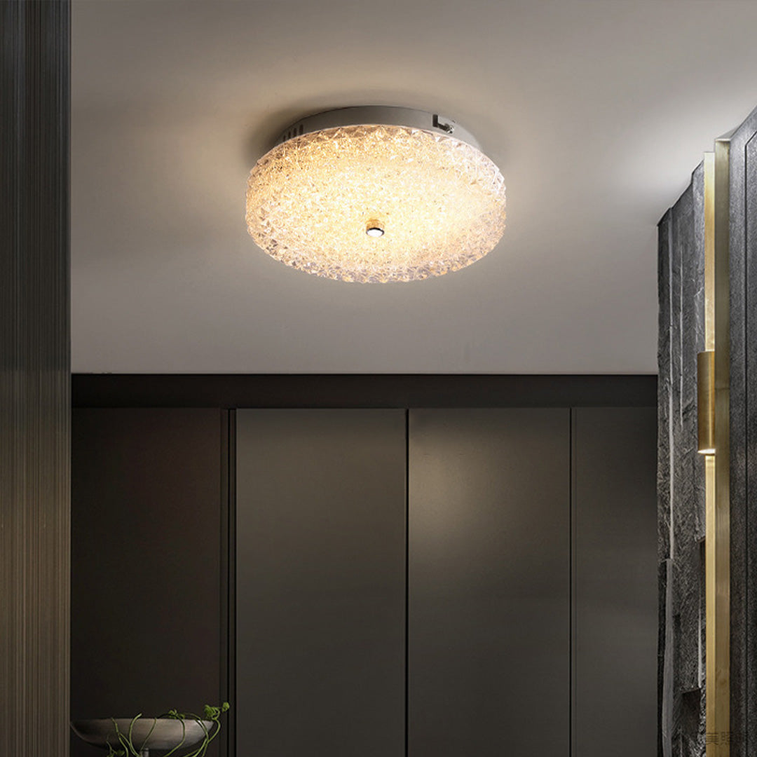 Crystal Sand Glass Flush Mount — Chrome Iron, LED, Dimmable, 25cm / 40cm, Remote Control