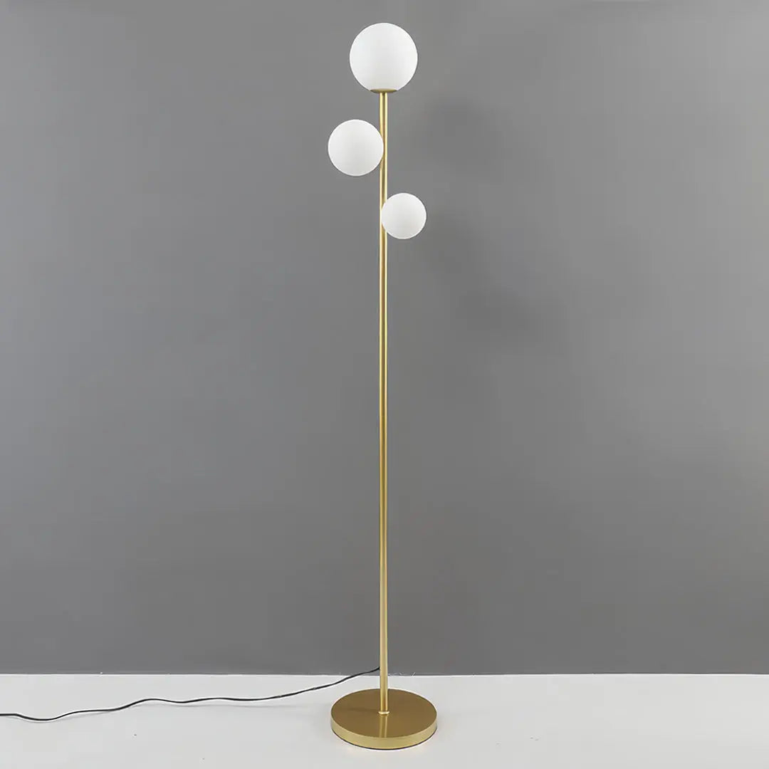Modern Globe Floor Lamp with 3 Lights in Gold, Black, and White - Standing Design Luxe
