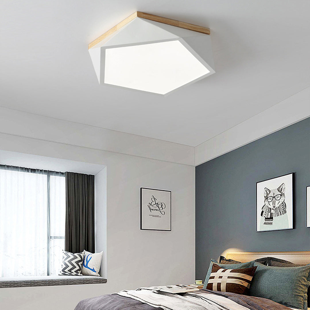Geometric LED Flush-Mount Ceiling Light — Iron Frame, Acrylic Shade, Three-Color Dimming, 24W / 36W, 42cm / 52cm