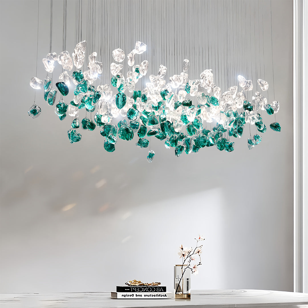 Irregular Beaded Hand-Blown Glass Chandelier — Stainless Steel, LED, 3-Step Dimming, 30/40W, French Vintage
