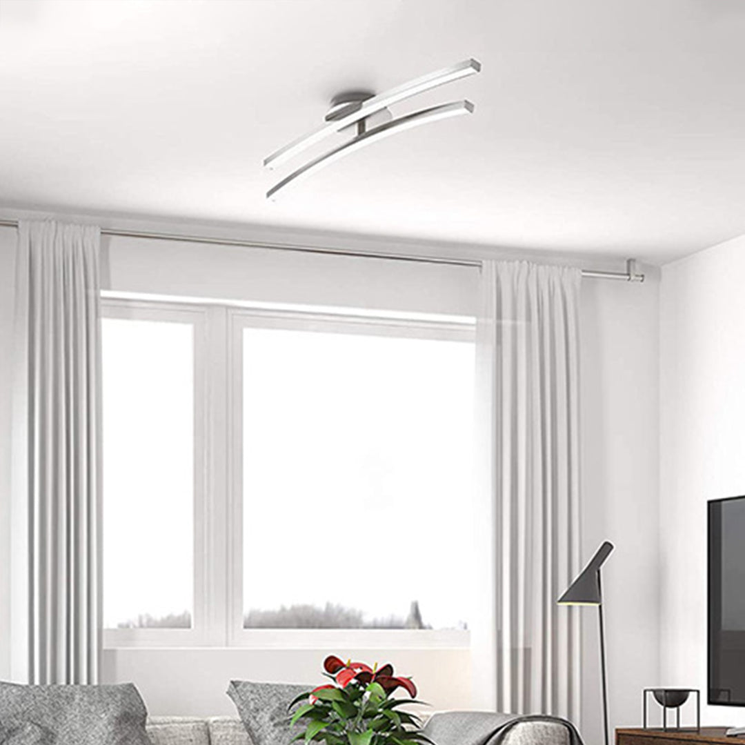 Modern Semi-Flush Mount Ceiling Light — Aluminum & Acrylic, 12W LED, 360° Rotating Dual Strip, Three-Color Dimming, Black or White