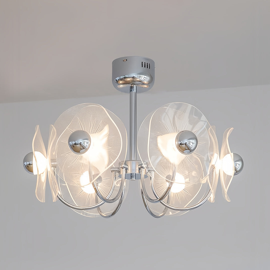 Geometric Acrylic LED Chandelier — Chrome Aluminum, 3-Step Dimming, 3-, 6-, or 8-Head