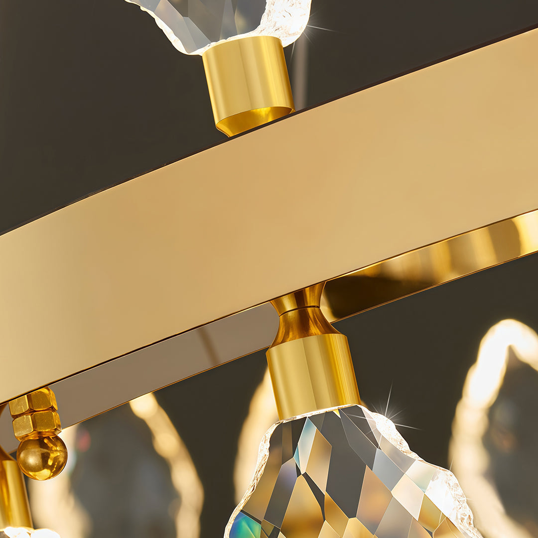 Italian-Style Crystal Ring Chandelier — Gold Iron, Multi-Layer, 3-Step Dimming, 23.6"–55.12"
