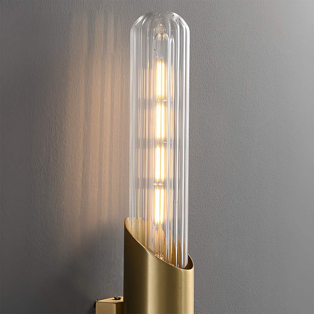 Cylindrical Up/Down Wall Sconce — Full Brass, Transparent Glass Shade, E14, 5W, 3000K/4000K/6000K