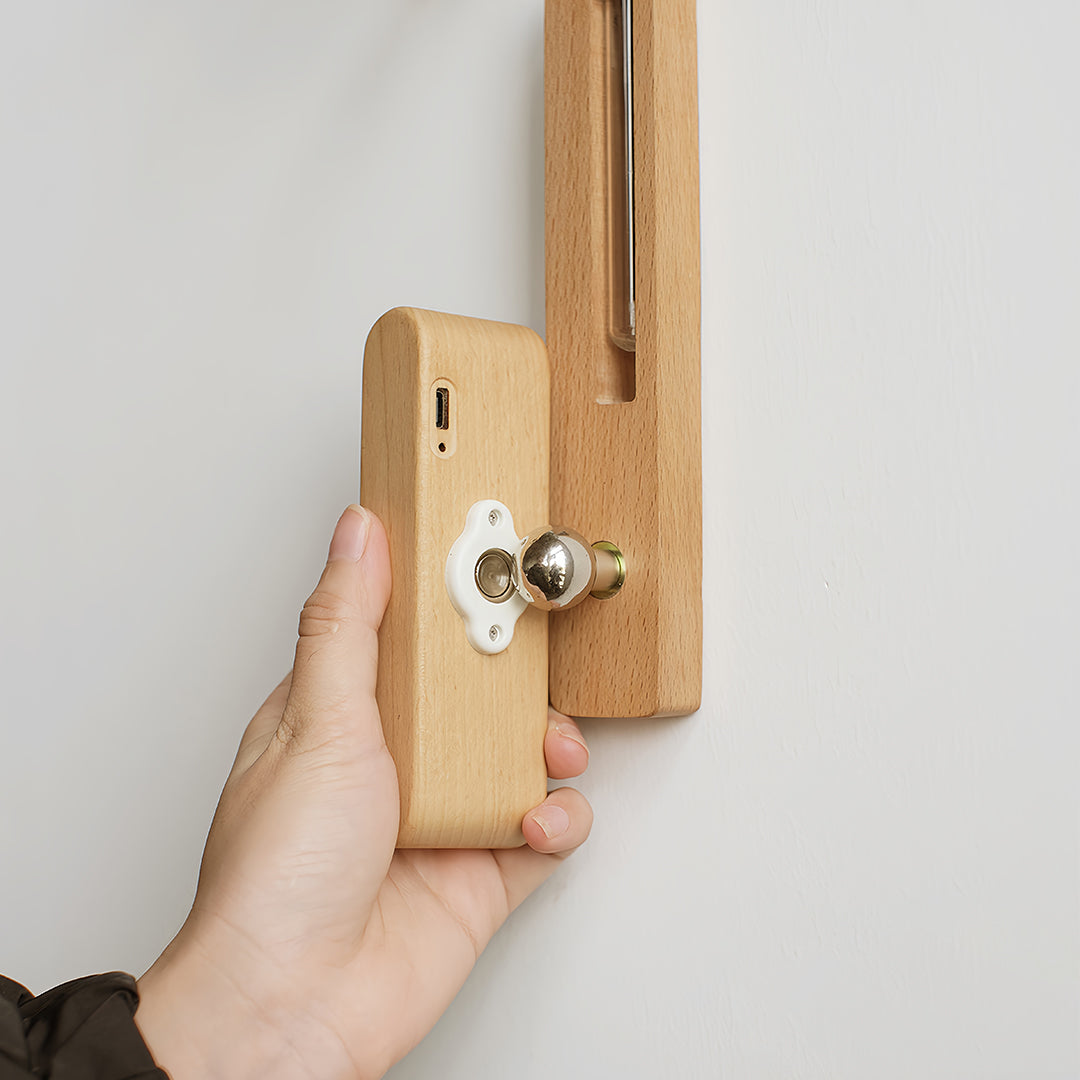 Minimalist Wood Wall Sconce with Glass Vase — Acrylic Diffuser, USB Rechargeable, Wireless Magnetic Mount