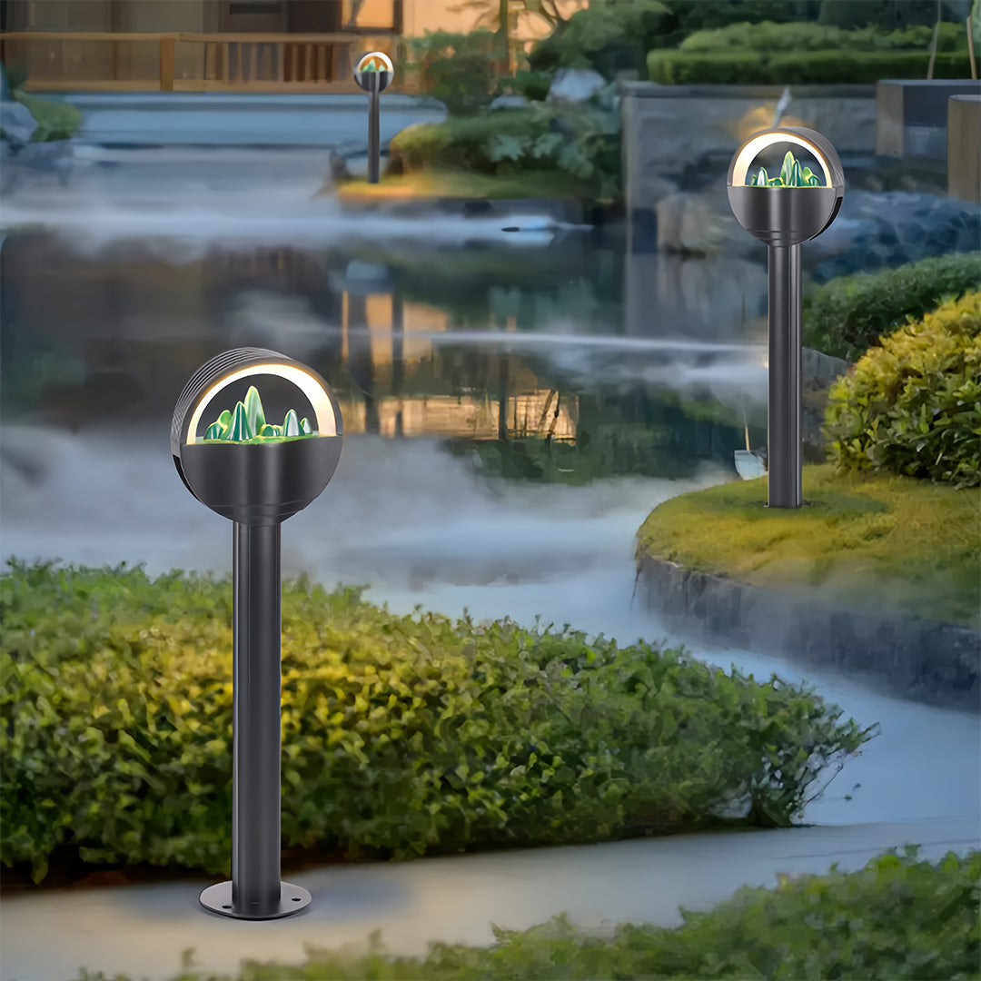 Frosted Globe Path Light — Black Aluminum, Hardwired LED, 10W, IP65 Weatherproof, 7.1" Dome