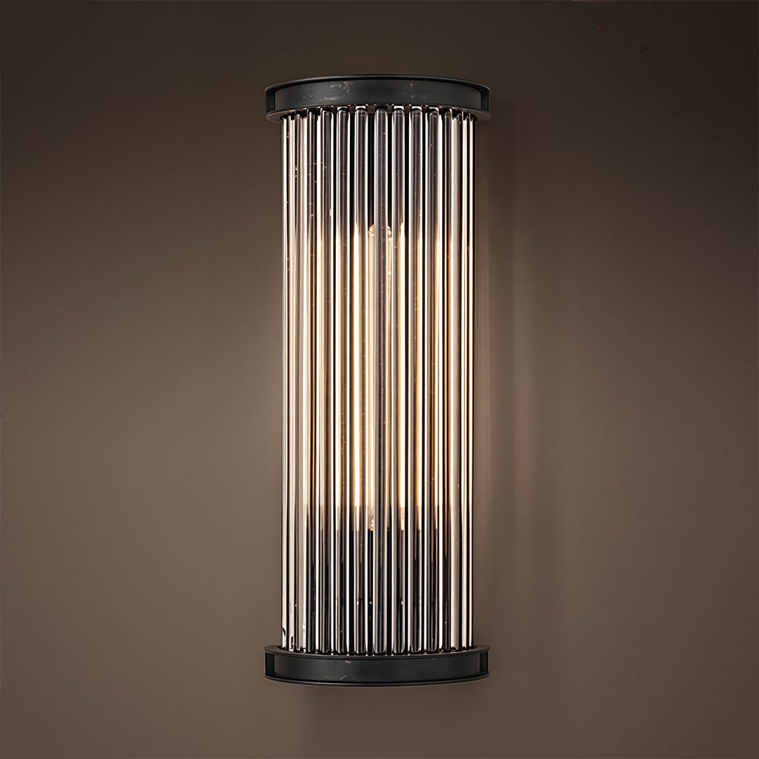 Vintage Semi-Circular Glass Rod Wall Sconce — Black Iron, LED 3000K, 1-Light