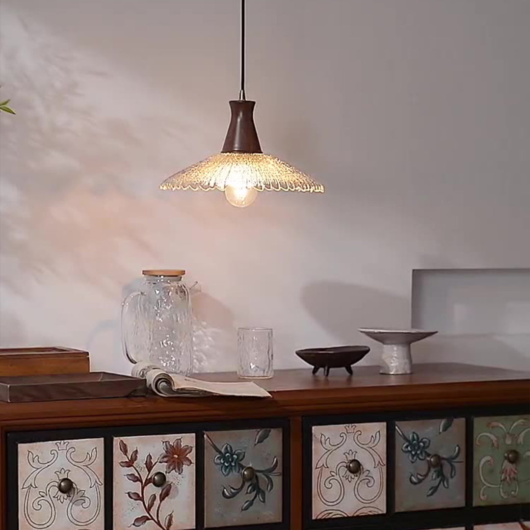 Wabi-Sabi Mini Pendant — Blown Glass, Walnut Wood and H65 Brass, 6W LED E27, 1.8m Adjustable Cord