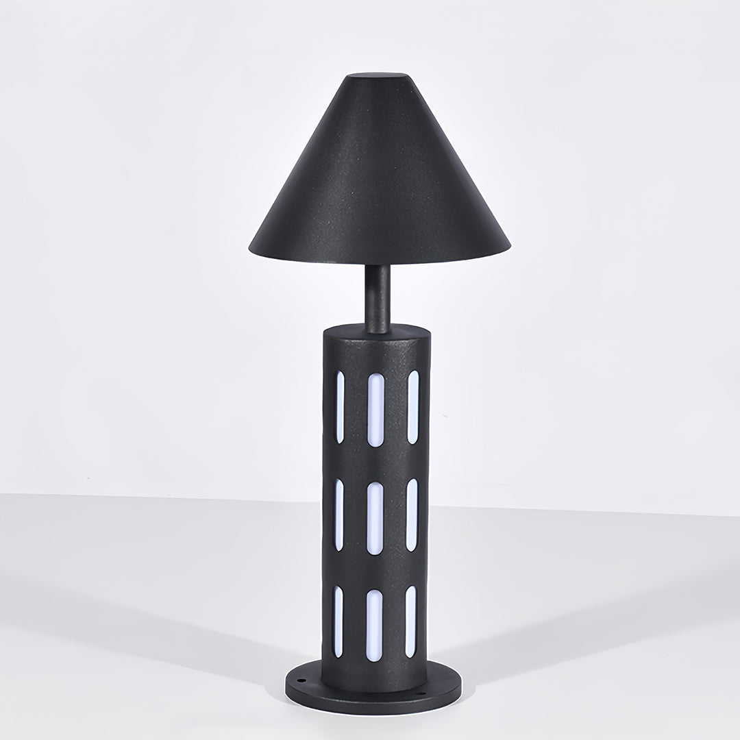 Industrial Perforated Cylindrical Bollard Path Light — Black Galvanized Steel, 10W LED, 3000K, IP65 Weatherproof
