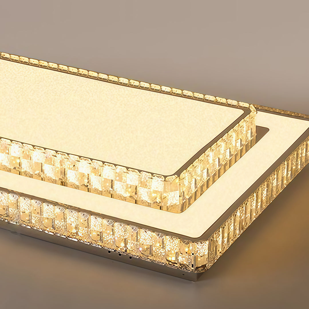 Minimalist Crystal Flush-Mount LED — Chrome Steel, Round/Square/Rectangle, 3-Color Dimming (3000K/4500K/6000K)