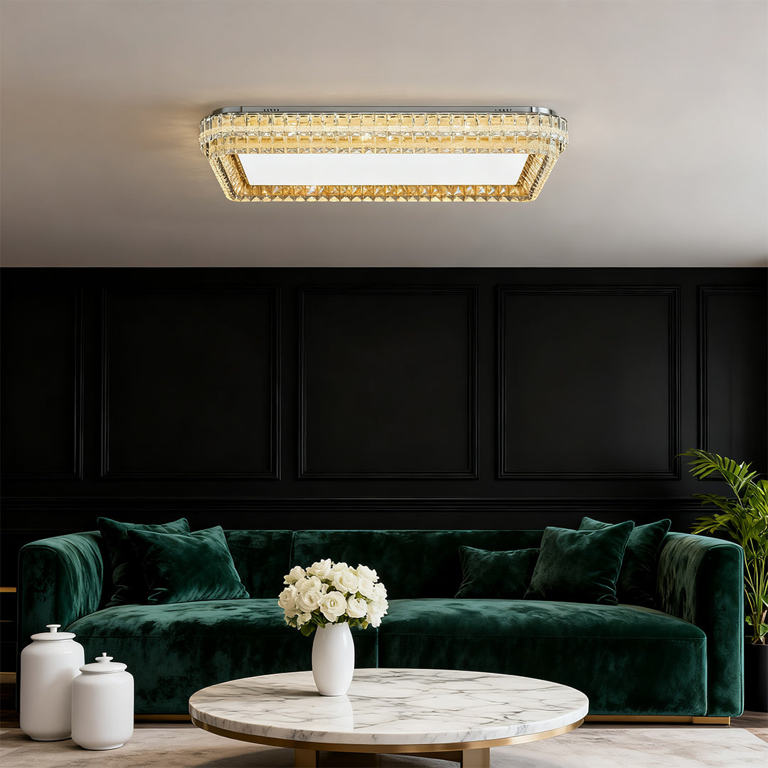 Modern Crystal Flush-Mount Ceiling Light — Chrome Stainless Steel, LED, 3-Step Dimming, Round / Square / Rectangle