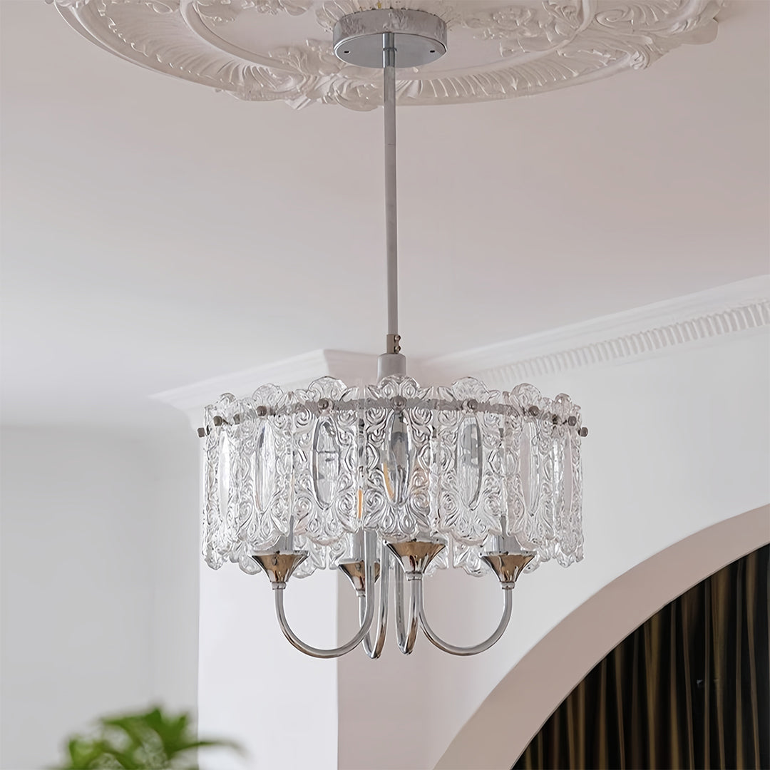 French Country Drum Chandelier — Chrome Iron, Transparent Glass, 3-Step Dimming, 40CM–60CM
