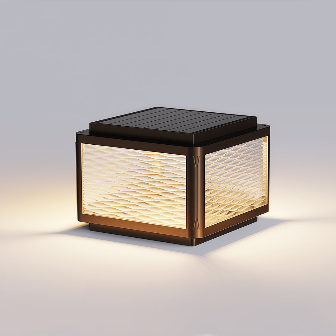 Minimalist Outdoor Pillar Top Light — Black Aluminum, LED, Solar or Hardwired, IP54, 3 Sizes