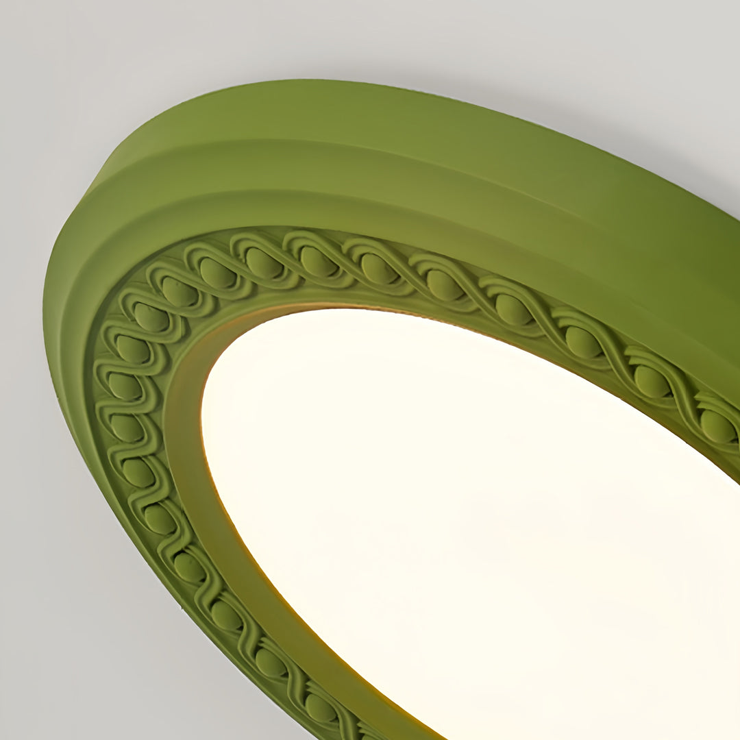 French Country Carved Resin Flush-Mount Ceiling Light — Acrylic Shade, 72W LED, 3-Step Dimming, 23.15"