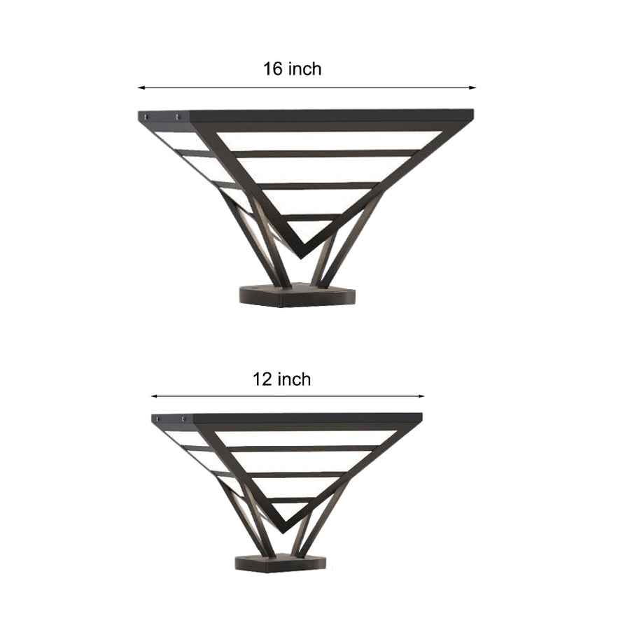 Geometric Pyramid Outdoor Pillar Light — Black Aluminum, Integrated LED, 3200K, IP54, 6W / 8W