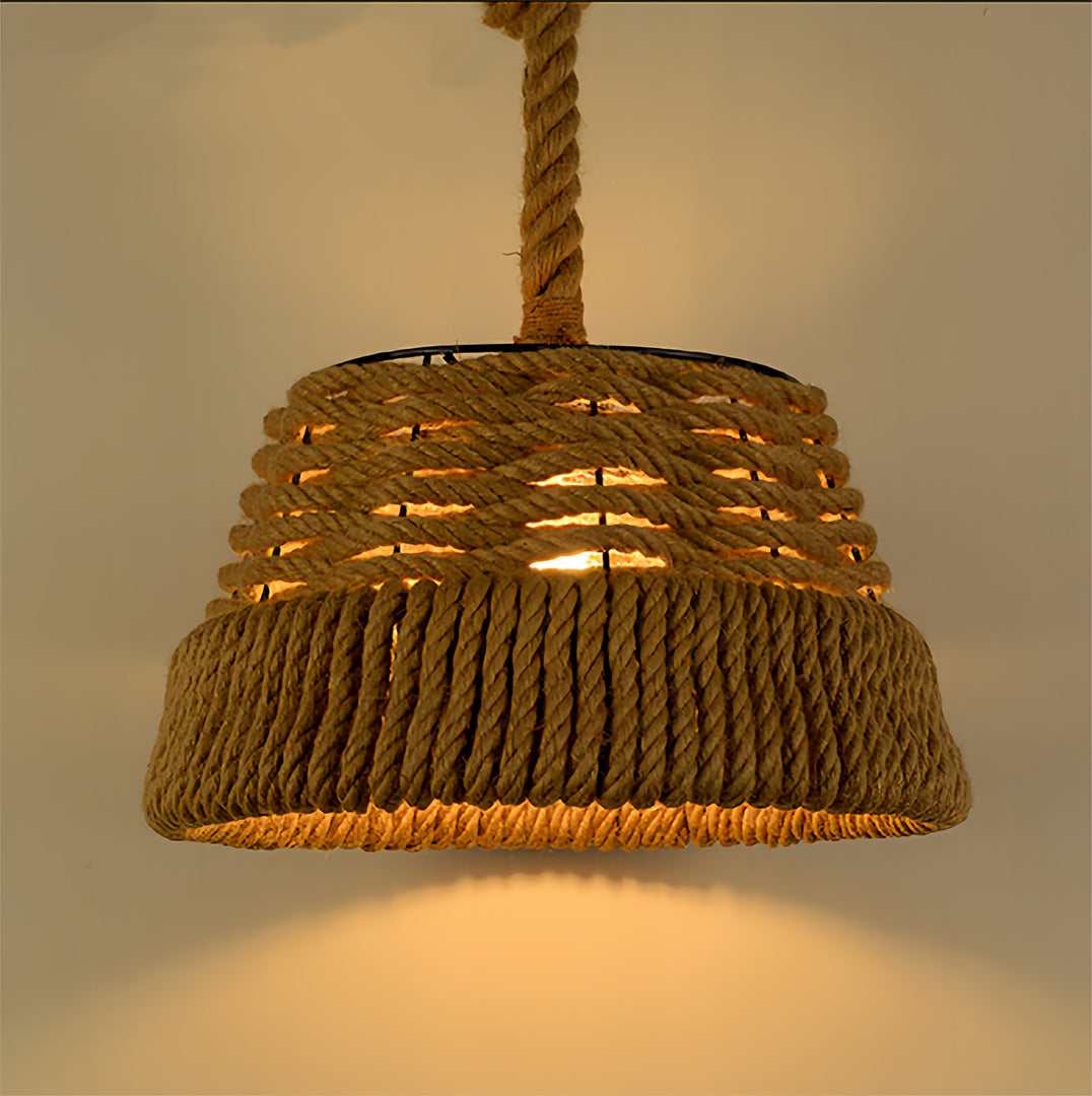 Vintage Industrial Hemp Rope Pendant Light — Iron, Bell-Shaped, E27, 4W, Adjustable 50cm Cord