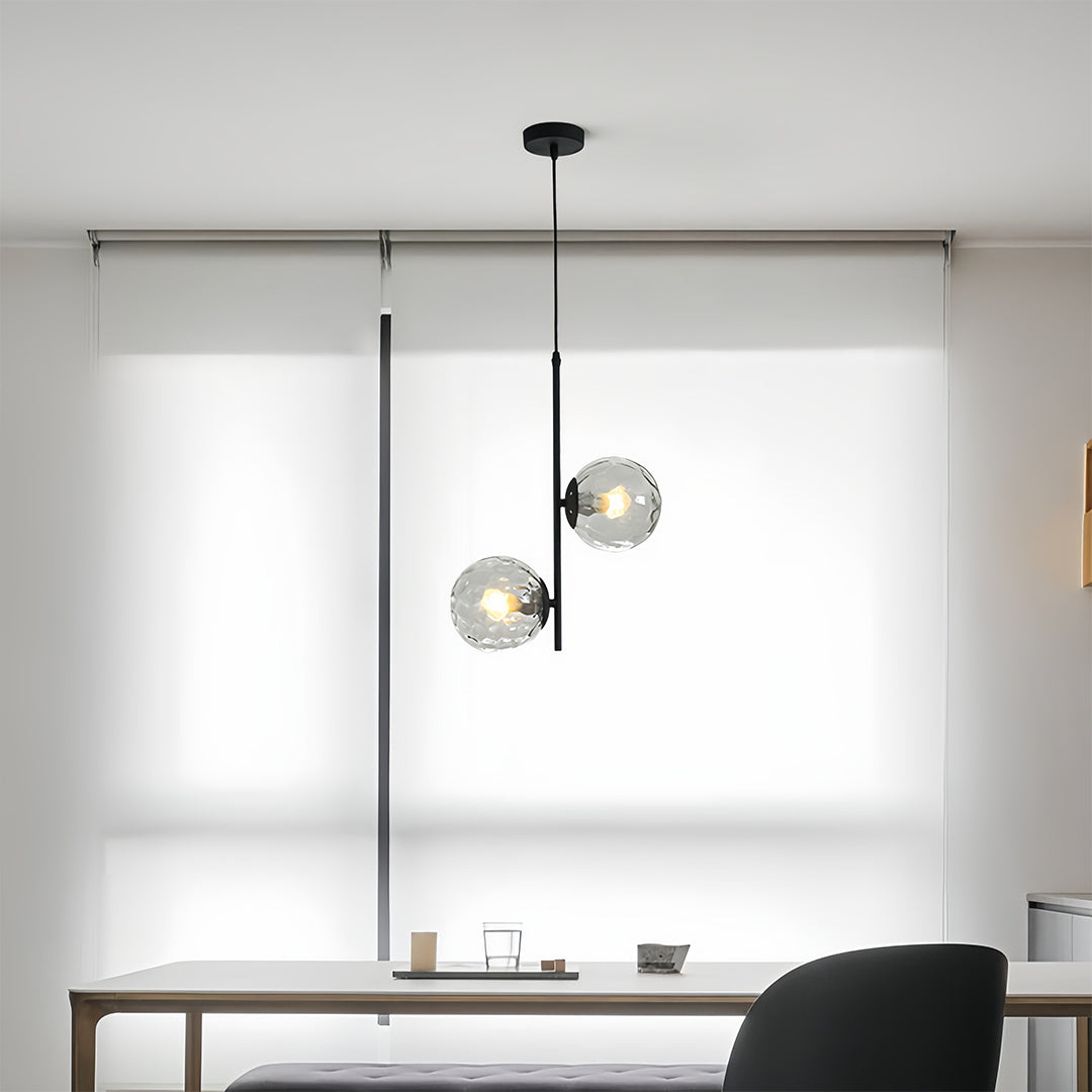 Minimalist Double Globe Pendant — Iron and Glass, 2-Light, G4 5W, 3-Step Dimming, Black or Gold