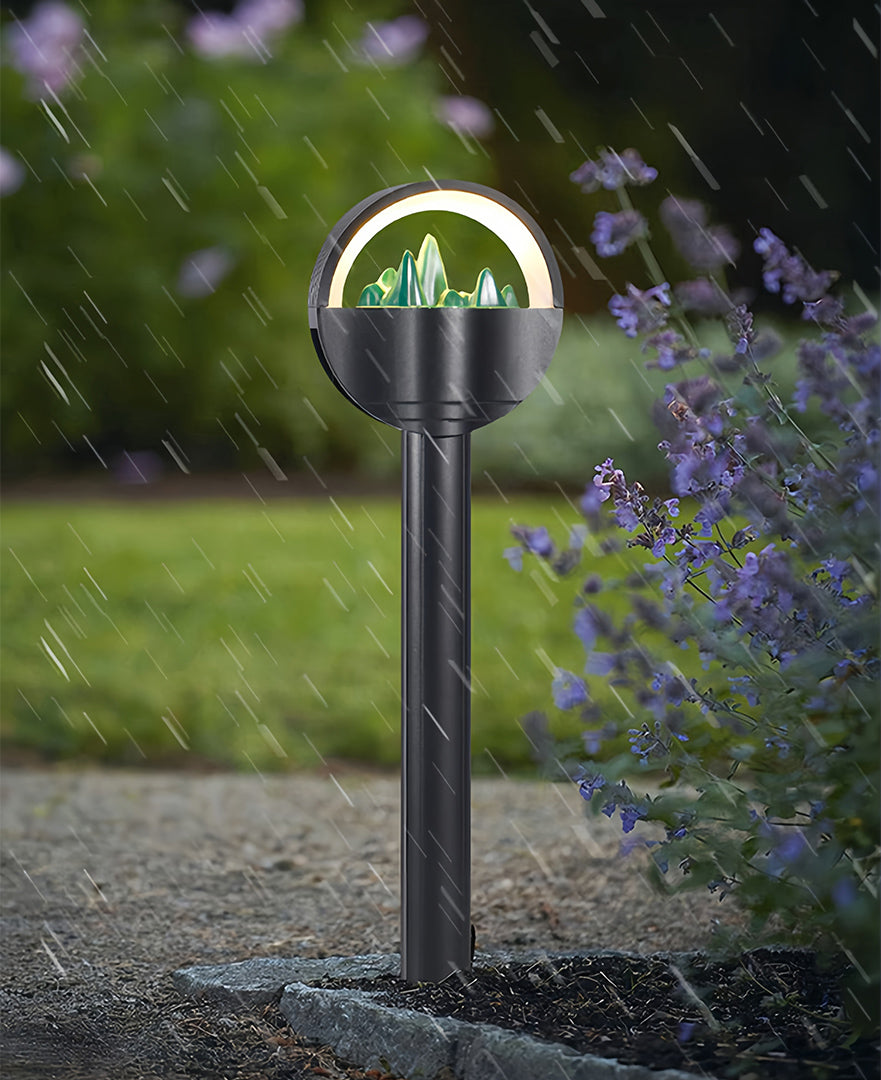 Frosted Globe Path Light — Black Aluminum, Hardwired LED, 10W, IP65 Weatherproof, 7.1" Dome