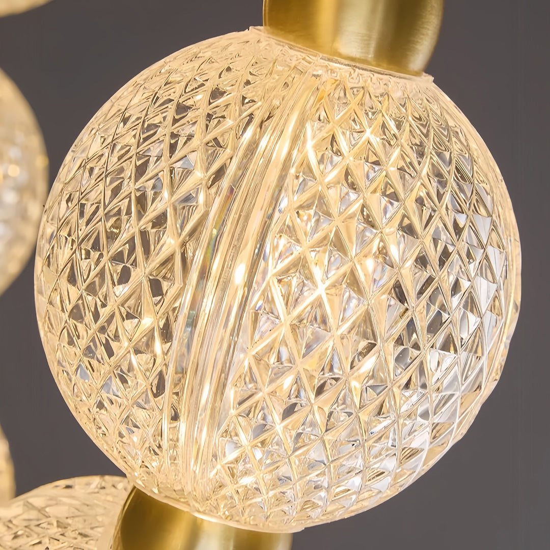 Round Glass Shade Island Chandelier — Gold Metal, Three-Step Dimming, 60cm / 80cm / Combination
