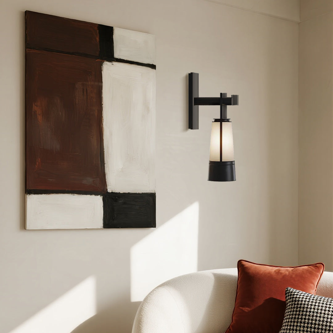 Modern Minimalist Wall Sconce — Black Iron, Glass Shade, 12W LED E27, 3000K Hardwired