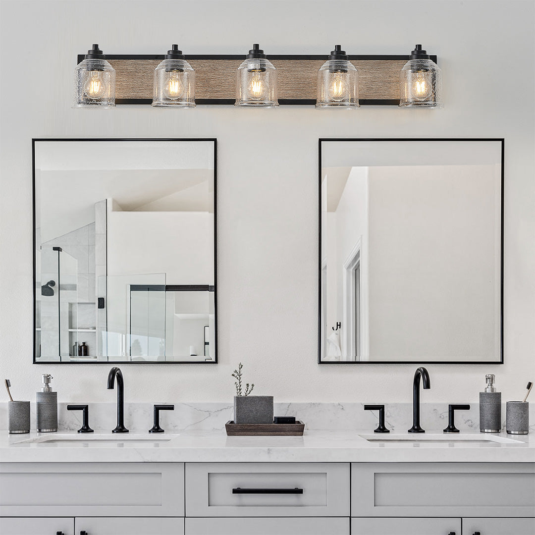 Geometric Linear Multi-Light Vanity Sconce — Iron, Matte Black or White, 3/4/5/6-Light, E26, Hardwired