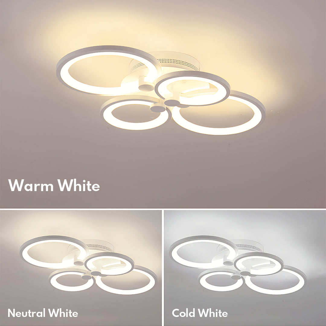 Overlapping Rings LED Semi-Flush Mount — Metal and Acrylic, 4-Light / 6-Light / 8-Light, Dimmable