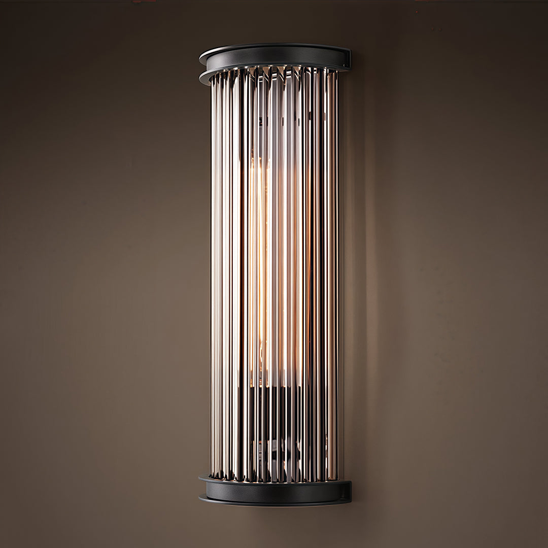 Vintage Semi-Circular Glass Rod Wall Sconce — Black Iron, LED 3000K, 1-Light