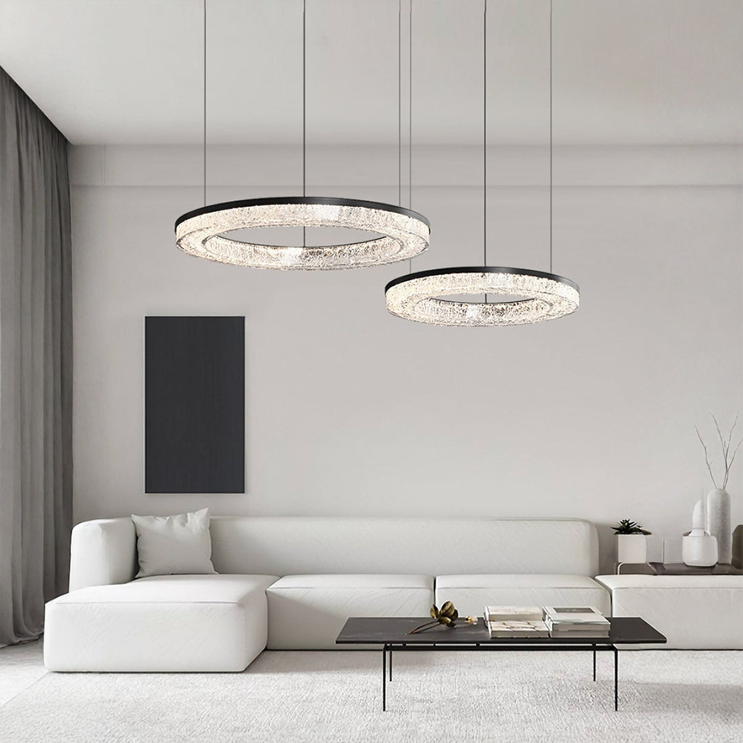 Ring Circle Chandelier — Full Copper with Crystal, LED Three-Color Dimmable, 10 Sizes (50–120cm), 30W–158W