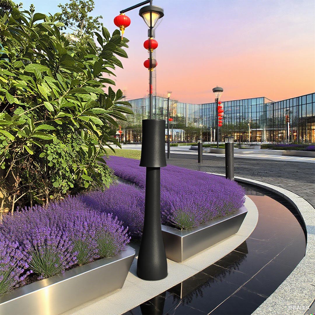 Modern Black Bollard Lawn Pole Light — Aluminum, 10W LED, IP65 Weatherproof, 3000K, Available in 26.6" or 47.2"