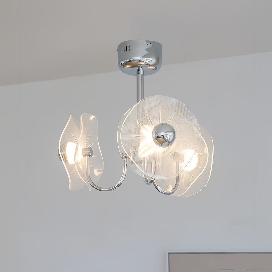 Geometric Acrylic LED Chandelier — Chrome Aluminum, 3-Step Dimming, 3-, 6-, or 8-Head