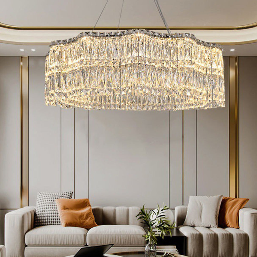 Large K9 Crystal Ring Chandelier — Stainless Steel, Gold or Silver, Stepless Dimming 3000K–6000K, Remote Control, 40W–118W