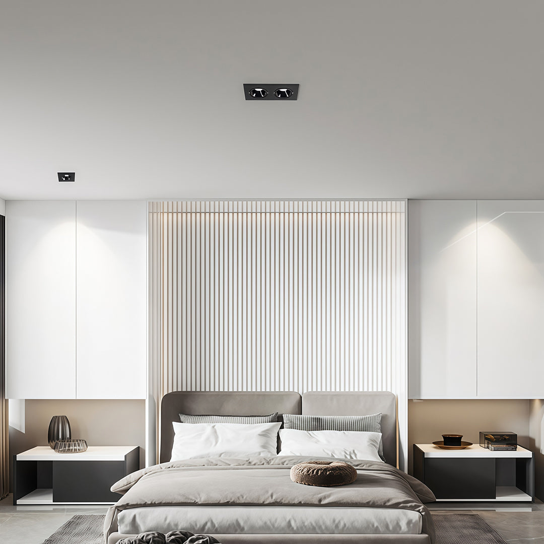 Square Recessed Downlight — Aluminum & Acrylic, LED, 7W–10W, 3000K / 4000K / 6000K, Ra90, Single- or Double-Head