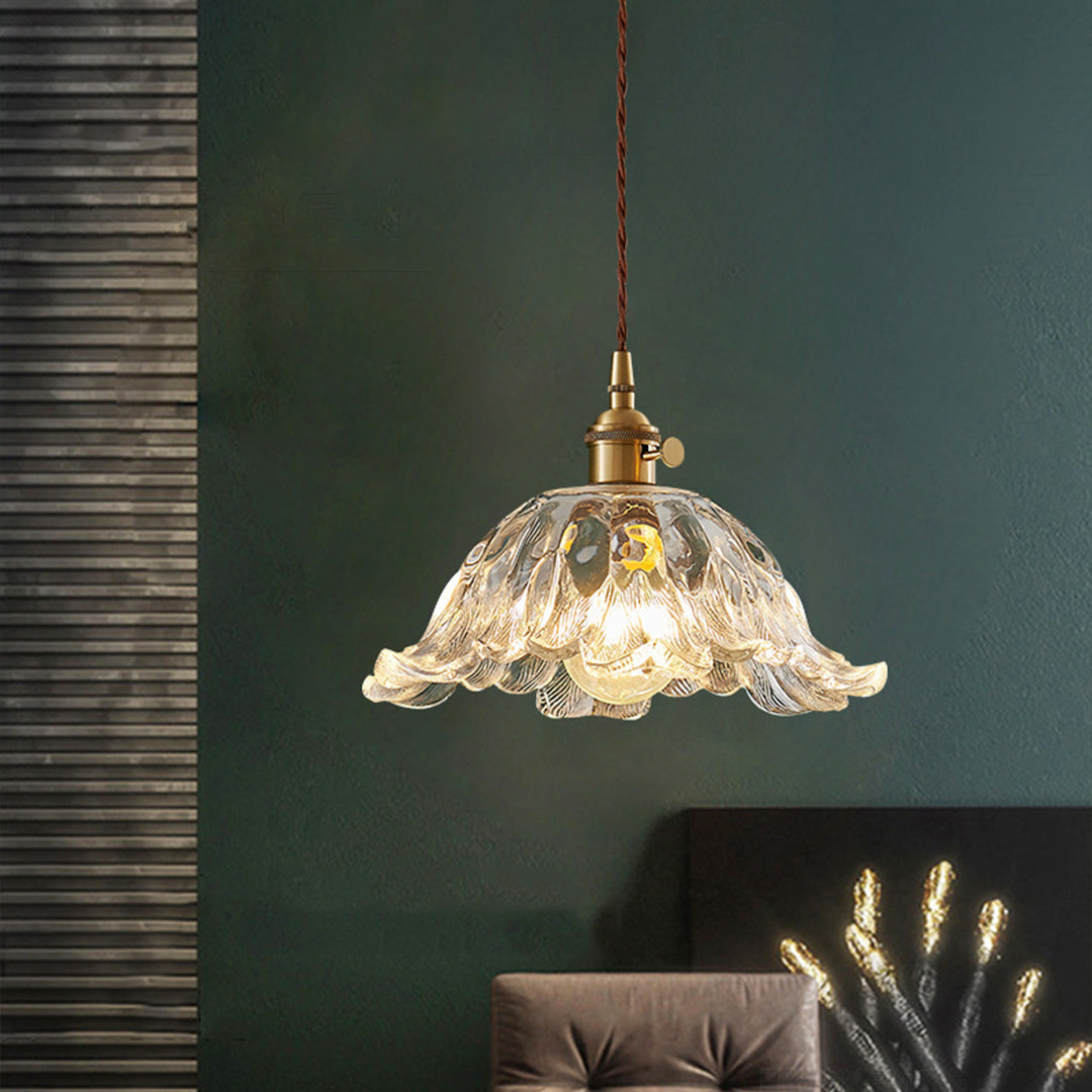 Floral Glass Mini Pendant — Brushed Brass, 1-Light, 6W, Available in Three Sizes