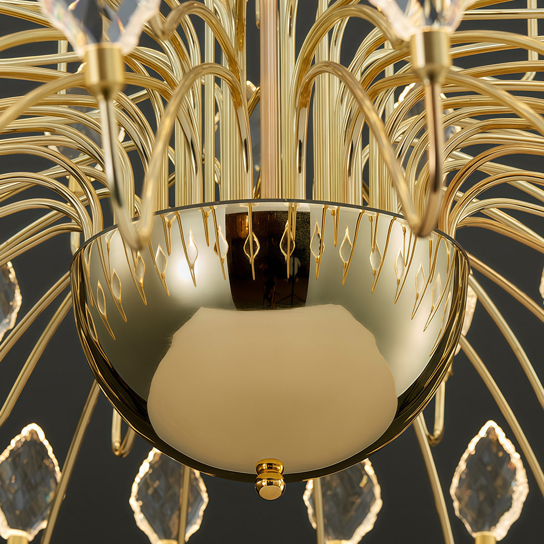 French Art Deco Crystal Chandelier — Gold Iron, LED, 3-Step Dimming, Round or Long, 23.6"–47.2"