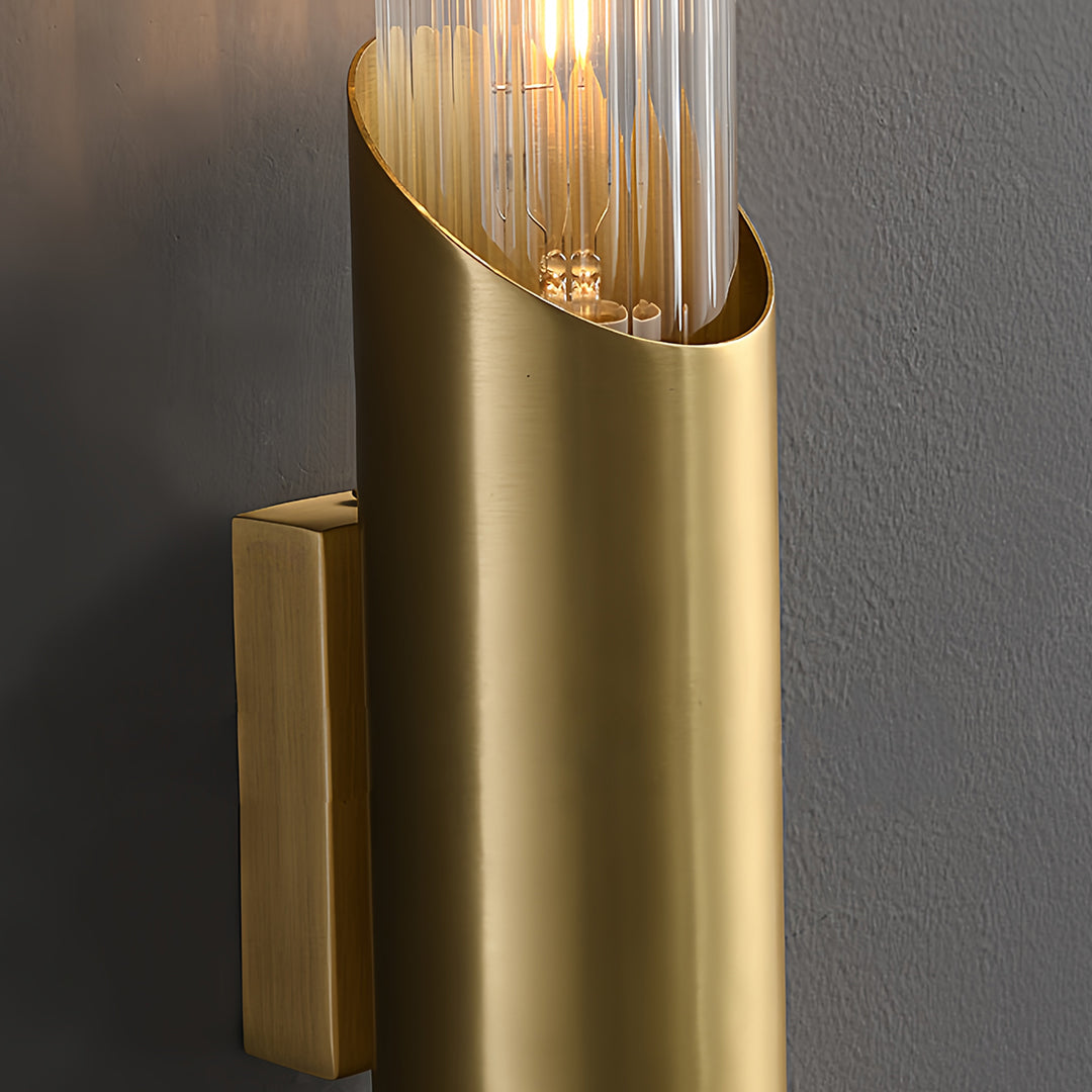 Cylindrical Up/Down Wall Sconce — Full Brass, Transparent Glass Shade, E14, 5W, 3000K/4000K/6000K