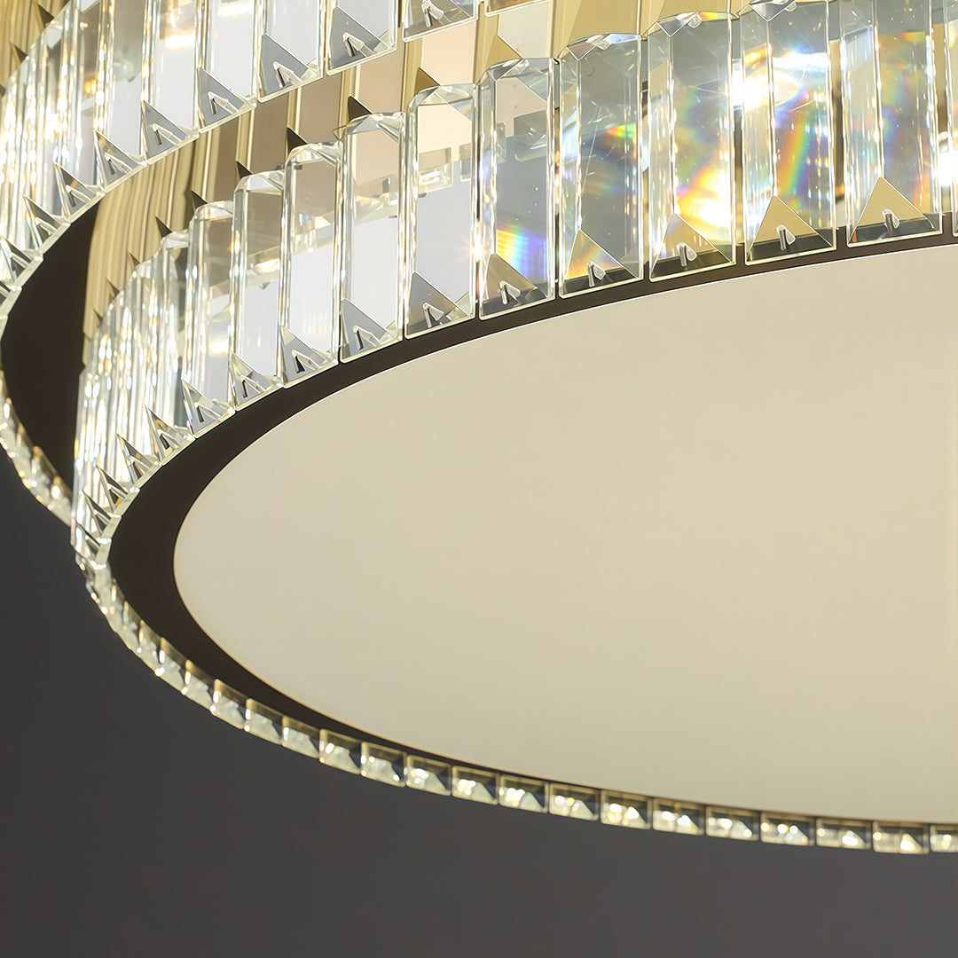 Crystal LED Flush-Mount Light — Chrome Steel, Full-Spectrum Eye-Protection, 3-Color Dimming, Round or Rectangular