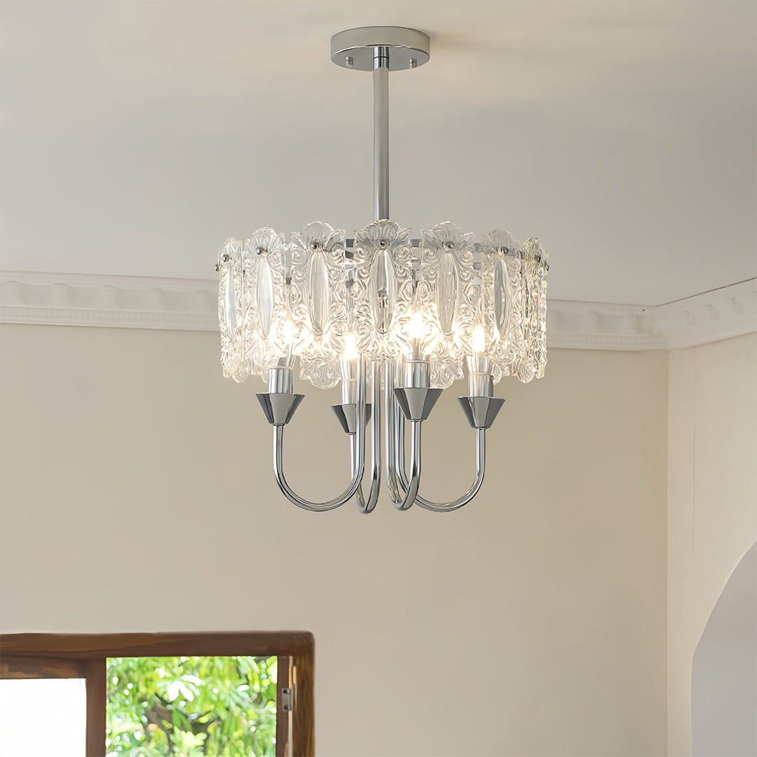 French Country Drum Chandelier — Chrome Iron, Transparent Glass, 3-Step Dimming, 40CM–60CM
