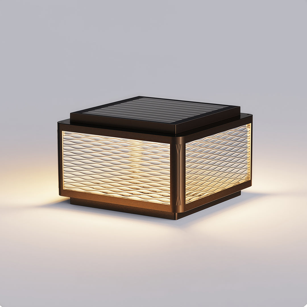 Minimalist Outdoor Pillar Top Light — Black Aluminum, LED, Solar or Hardwired, IP54, 3 Sizes