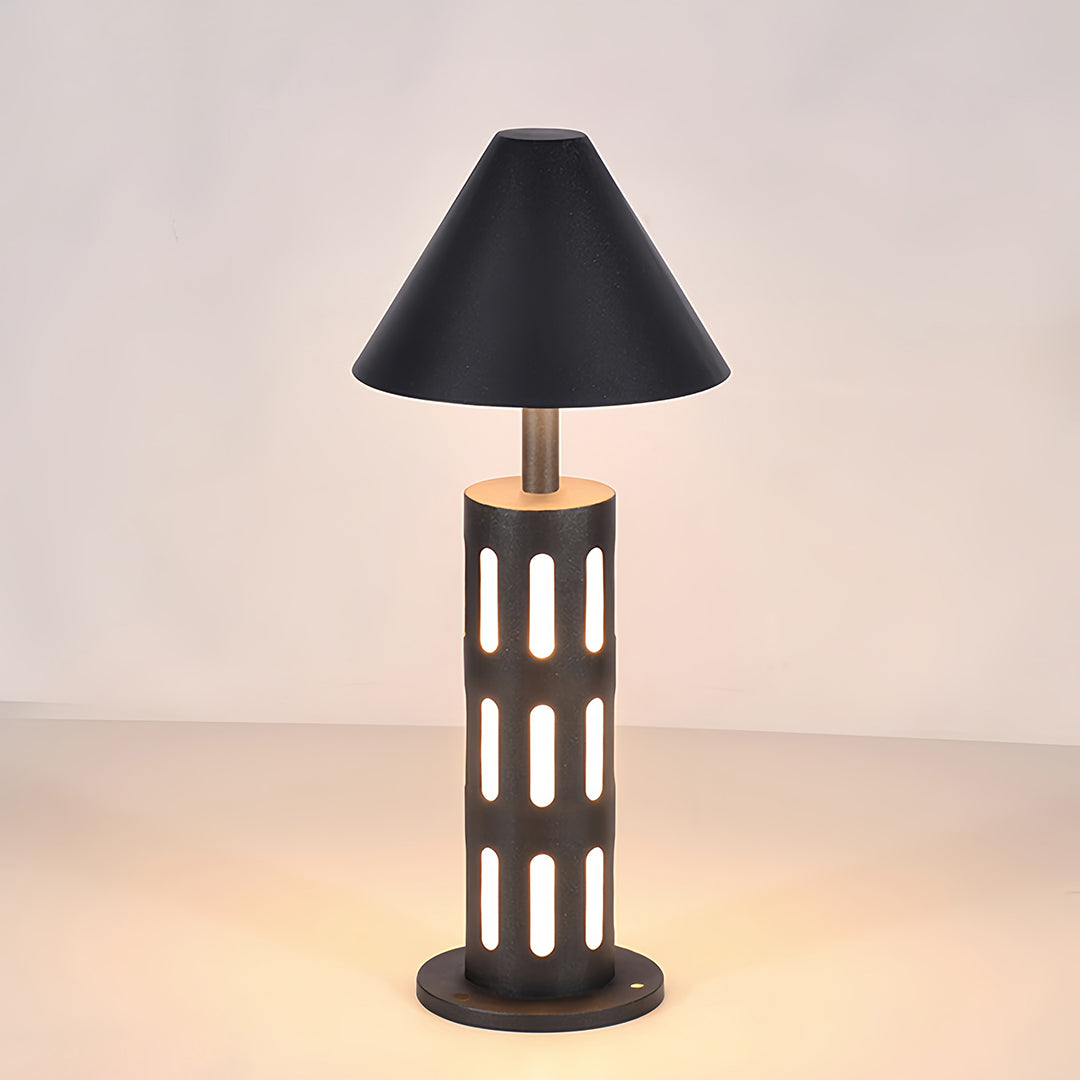 Industrial Perforated Cylindrical Bollard Path Light — Black Galvanized Steel, 10W LED, 3000K, IP65 Weatherproof