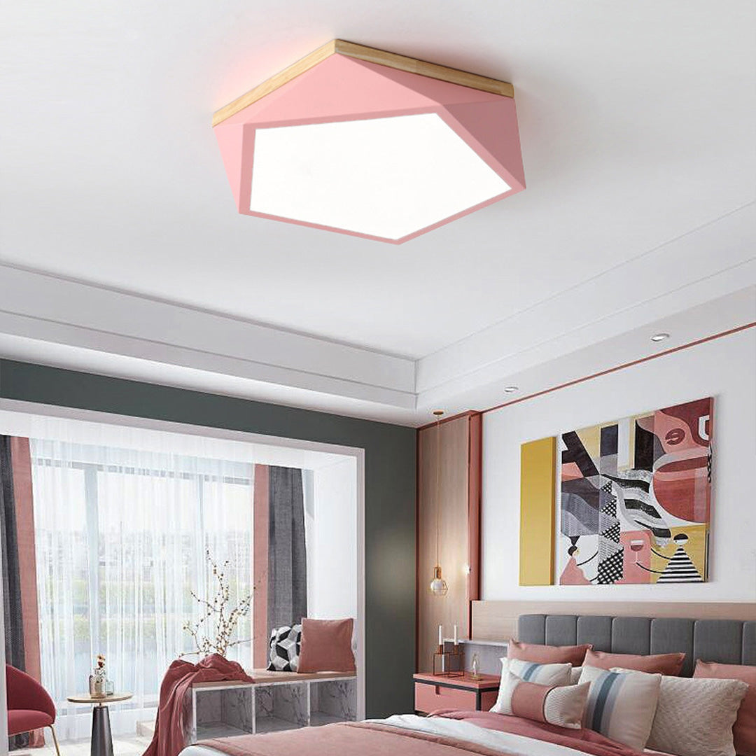 Geometric LED Flush-Mount Ceiling Light — Iron Frame, Acrylic Shade, Three-Color Dimming, 24W / 36W, 42cm / 52cm