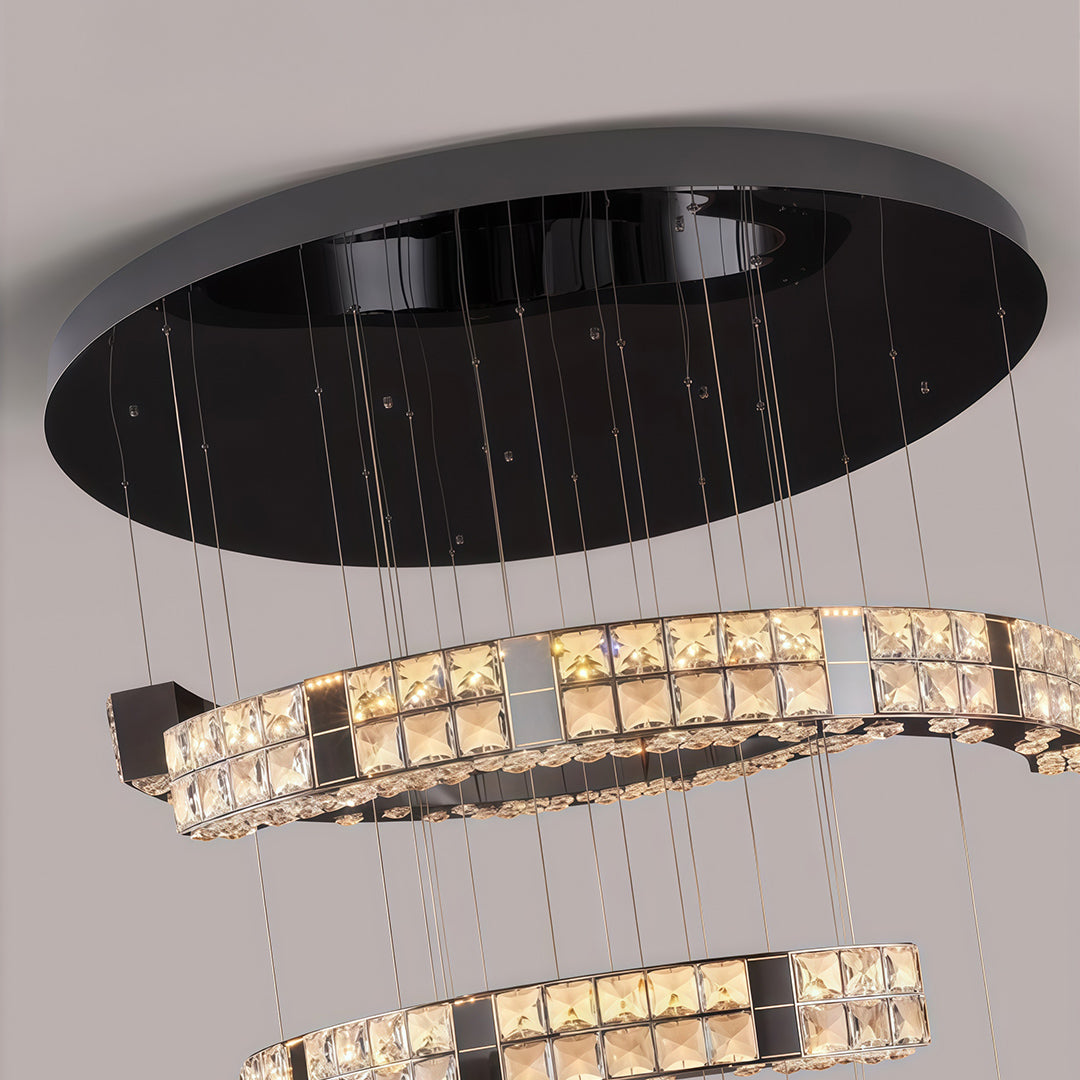 Modern K9 Crystal Chandelier — Stainless Steel, 39.4" or 47.2" Diameter, Chrome or Titanium Black, LED, Adjustable 59.1" Chain