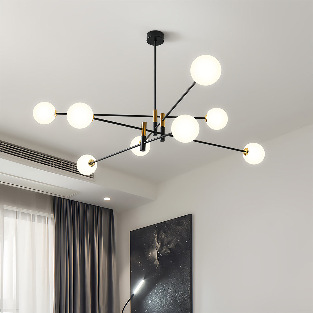Branch Chandelier — Black and Gold Iron, Transparent Glass Shades, G9 3-Step Dimming (3000K/4000K/6000K), 4-, 6-, or 8-Light