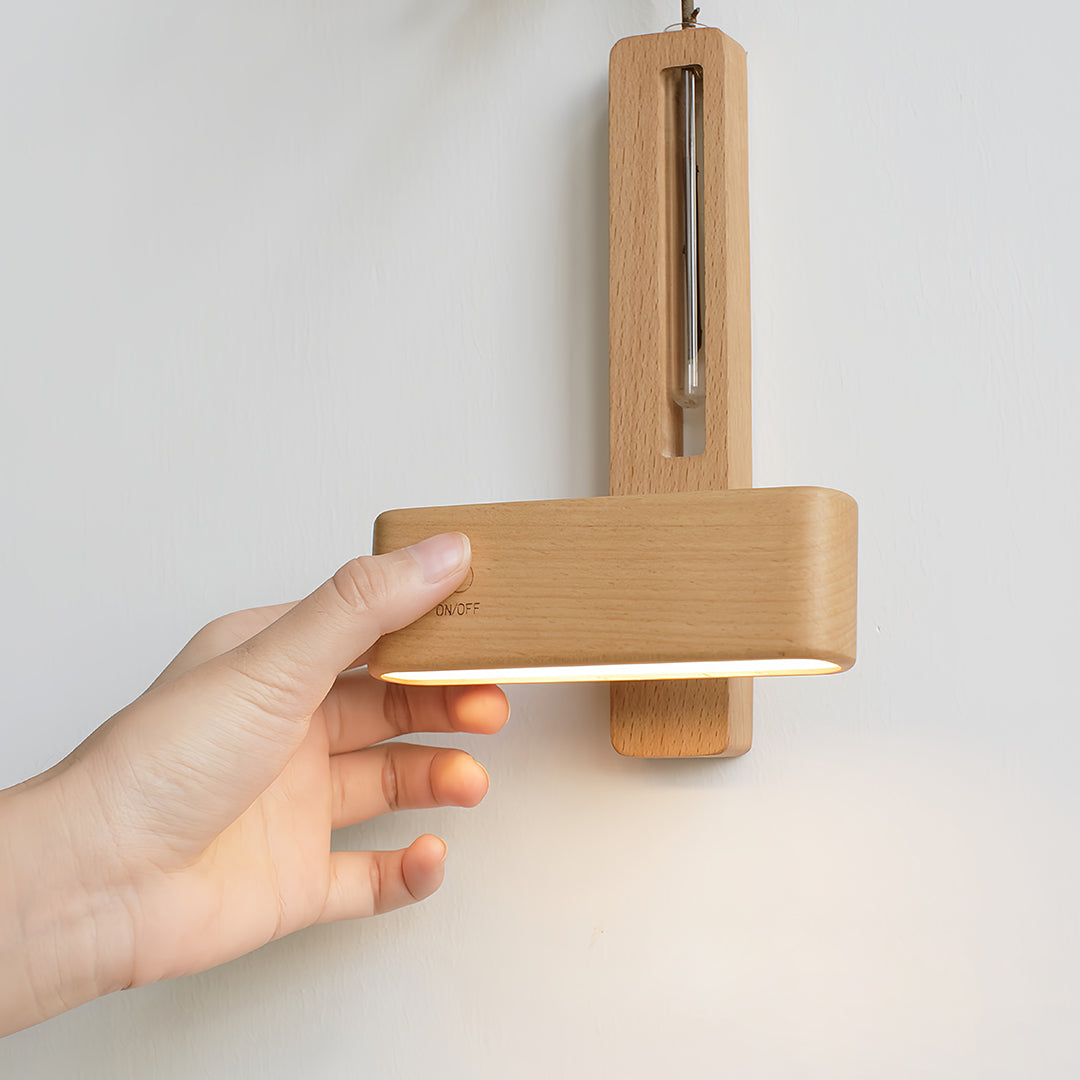 Minimalist Wood Wall Sconce with Glass Vase — Acrylic Diffuser, USB Rechargeable, Wireless Magnetic Mount