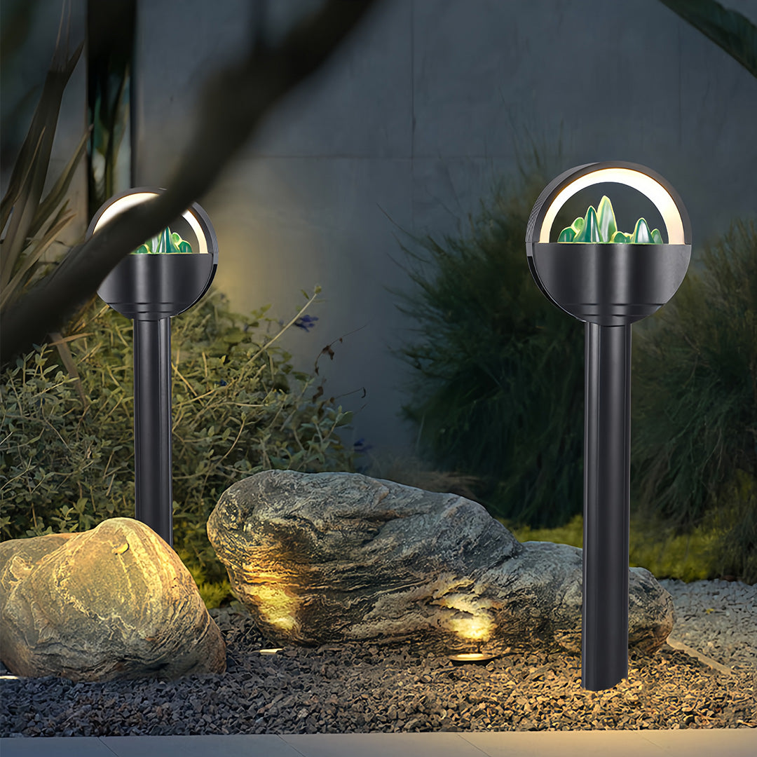 Frosted Globe Path Light — Black Aluminum, Hardwired LED, 10W, IP65 Weatherproof, 7.1" Dome