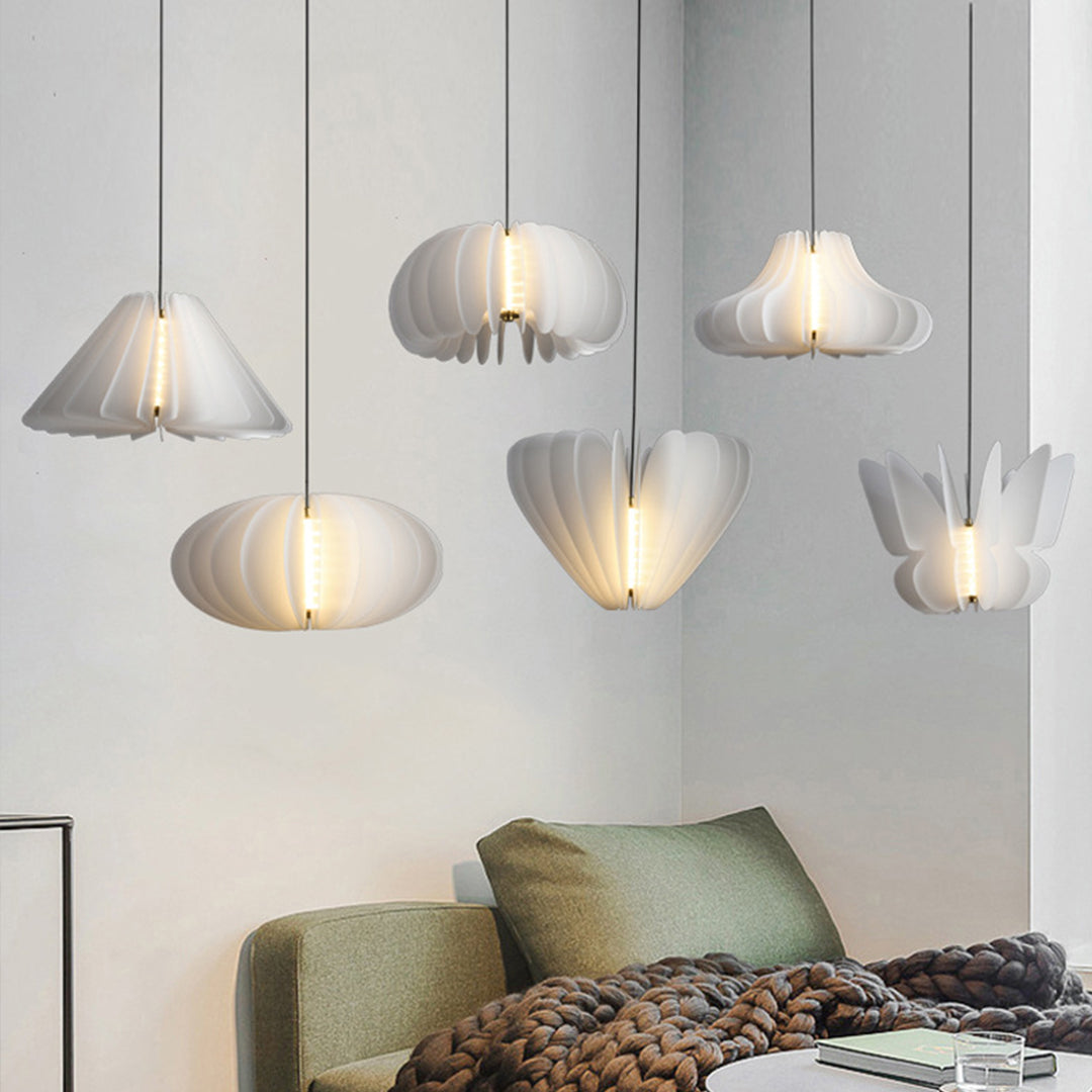 Geometric White PE Shade Pendant Light — 20W LED, 3000K Warm White, 1.5m Adjustable Cord