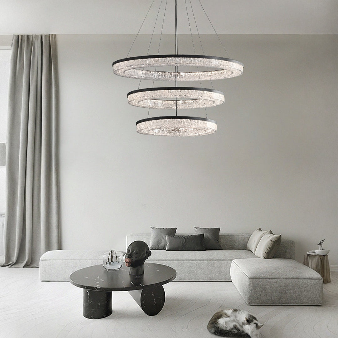 Ring Circle Chandelier — Full Copper with Crystal, LED Three-Color Dimmable, 10 Sizes (50–120cm), 30W–158W